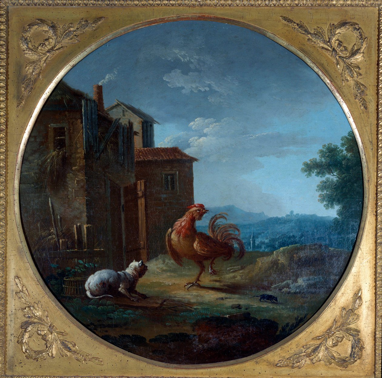 Prase, kočka a myš. Ilustrace k bajce od Jean de La Fontaine. Obraz Jean Baptiste Claudot (1733-1805) od Jean Baptiste Claudot