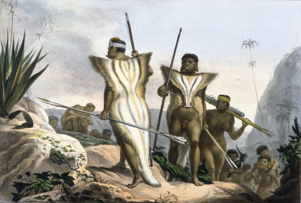 Brazilští indiáni nosí zvířecí kůže od Jean Baptiste Debret