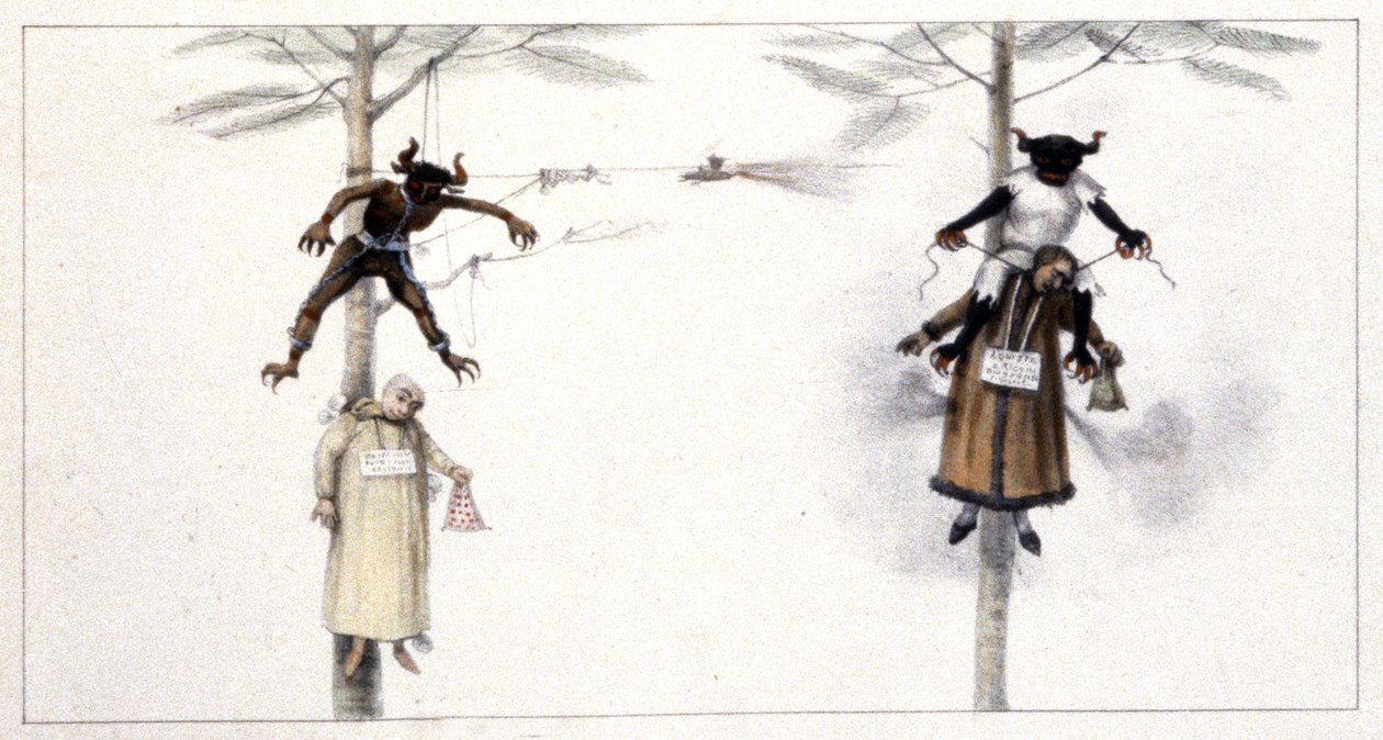 Brazílie: Panenka na podobizě Judáš a ďábel spálená ve Svaté sobotu 1839 (gravírování) od Jean Baptiste Debret