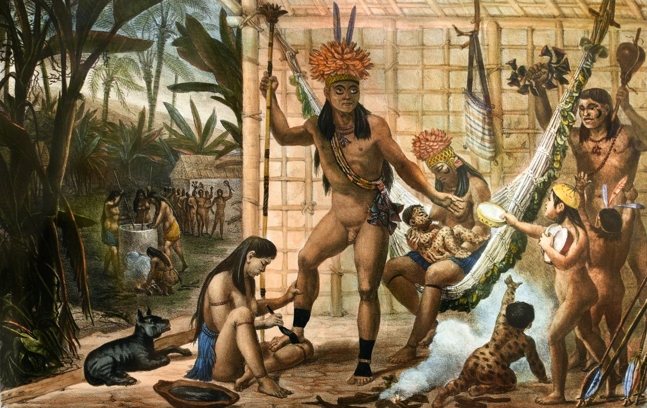 Rodina náčelníka Camacanů se připravuje na hostinu od Jean Baptiste Debret