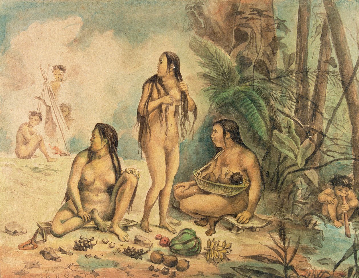 Indigenous Population of Cantagalo, c.1826 (akvarel na papíře) (viz také 177054) od Jean Baptiste Debret