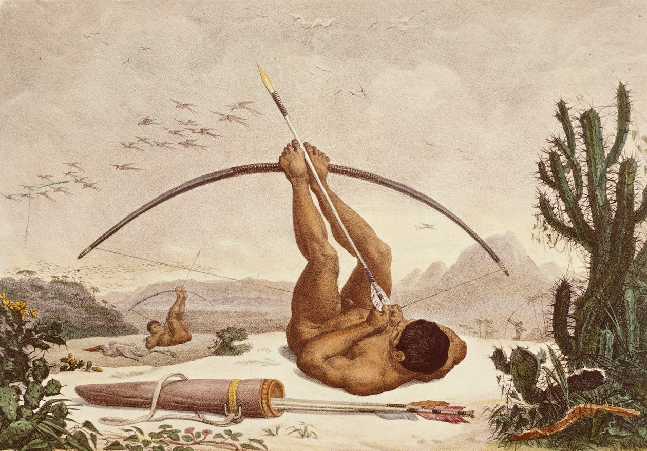 Nativní lukostřelci, ilustrace z cest po vnitrozemí Brazílie od Jean Baptiste Debret