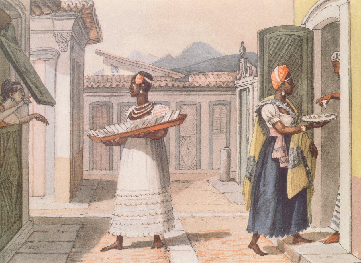 Cestující prodavačky v Rio de Janeiru v roce 1827, z „Voyage Pittoresque et Historique au Bresil“, 1839 od Jean Baptiste Debret