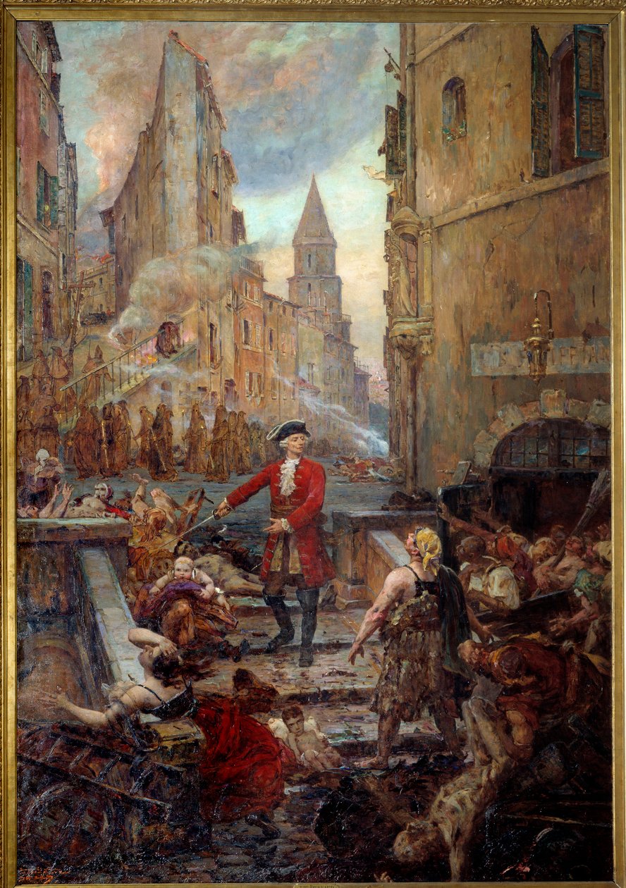 Chevalier Roze v Montee des Aroules v Marseille Nicola Roze (1675-1733) osvobozuje čtvrť Armoules v Marseille od mrtvol moru v roce 1720. Obraz Jean-Baptiste Duffauda (1852-1927) od Jean Baptiste Duffaud