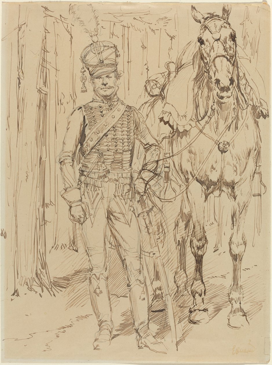 Francouzský husar vedoucí koně od Jean Baptiste Edouard Detaille