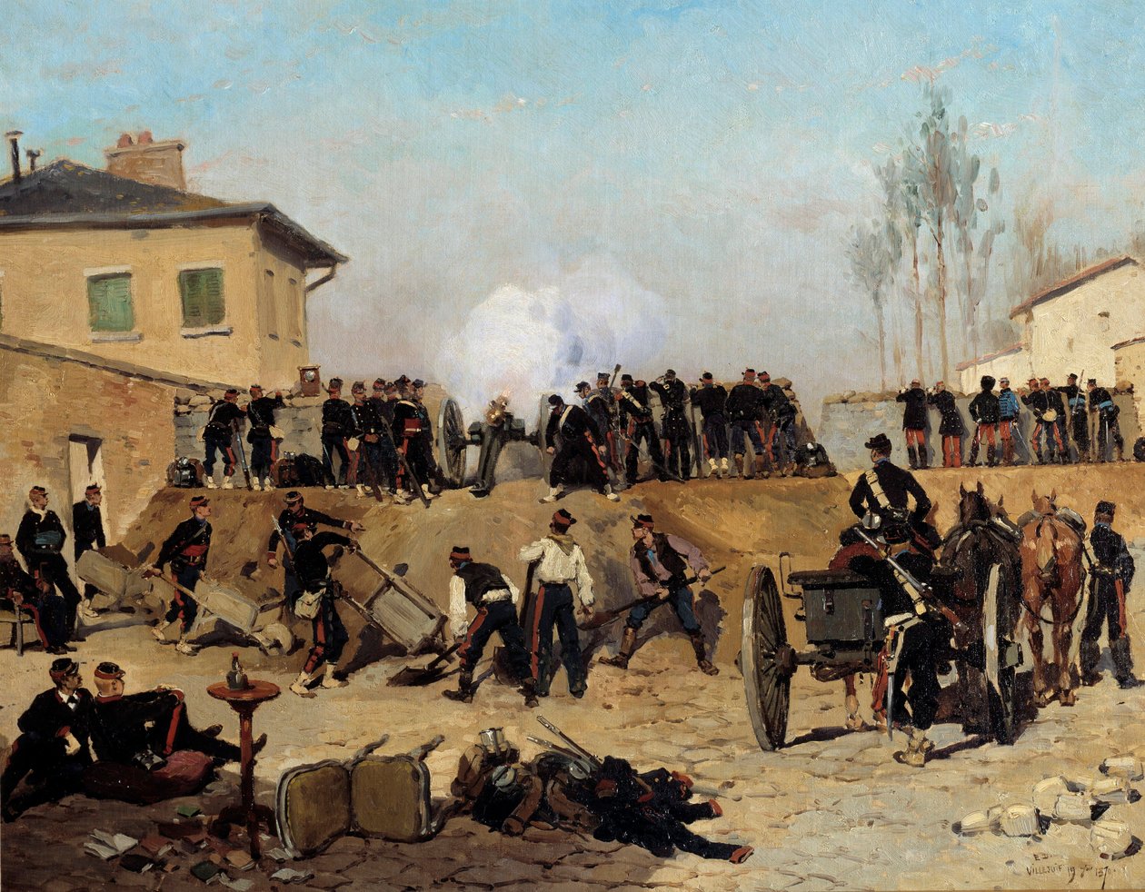Obléhání Paříže: „“ boj ve Villejuif dne 19. 9. 1870““ Obraz Edouarda Detaillea (1848-1912) 1870 Ne. 0,55x0,67 m Paříž, musee d