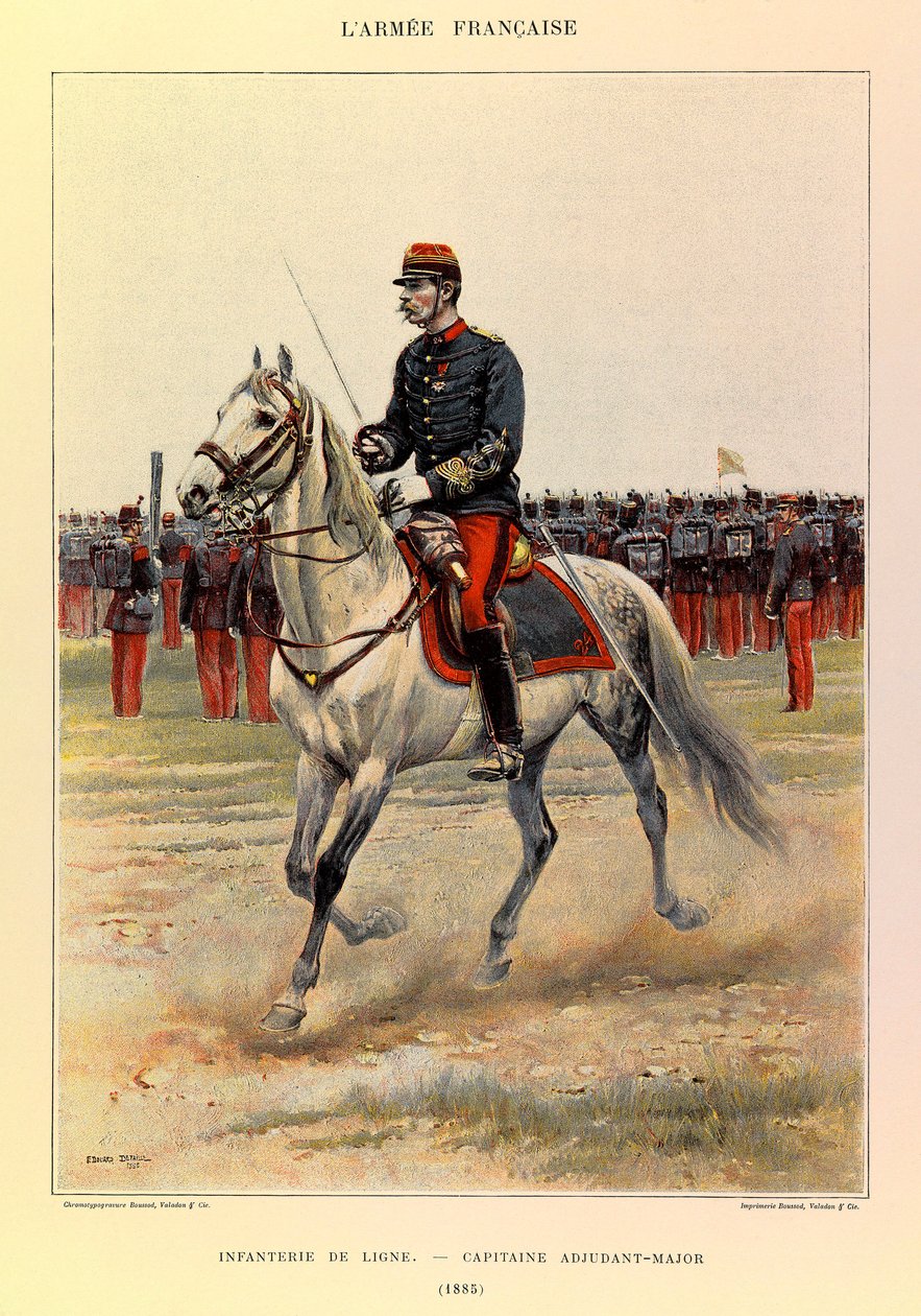 Typy a uniformy francouzské armády kapitána Julese Richarda, ilustrované Edouardem Detaillem (1848-1912): Line Infantry: Captain Warrant Officer in 1885, Private Collection od Jean Baptiste Edouard Detaille