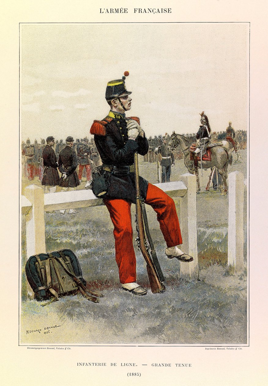 Typy a uniformy francouzské armády kapitána Julese Richarda, ilustrované Edouardem Detaillem (1848-1912): Infantry de line en grande-style in 1885, Collection Partial od Jean Baptiste Edouard Detaille