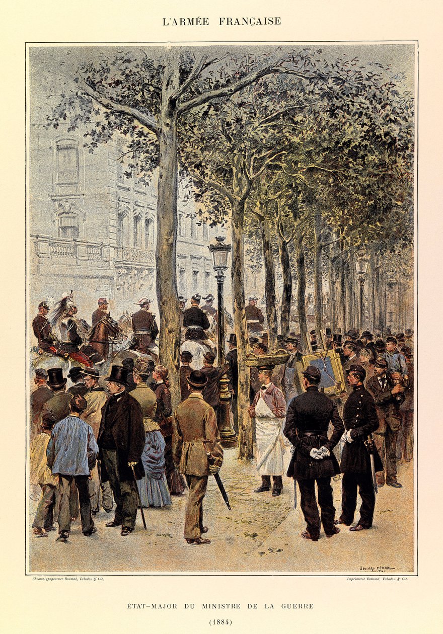 Typy a uniformy francouzské armády kapitána Julese Richarda, ilustrované Edouardem Detaillem (1848-1912): štáb ministra války v roce 1884, soukromá sbírka od Jean Baptiste Edouard Detaille