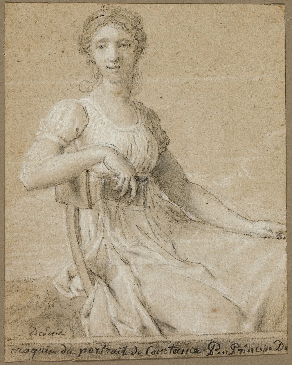Skica portrétu Constance Pipeletové (recto); hlava ženy (verso) od Jean Baptiste Francois Desoria