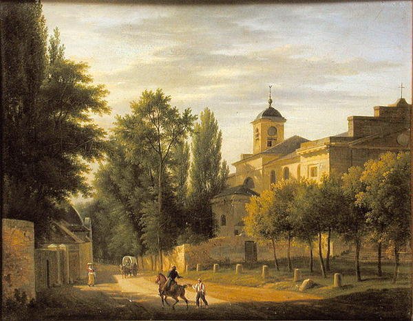 Pohled na kostel Ville dAvray v c.1820 od Jean Baptiste Gabriel Langlace