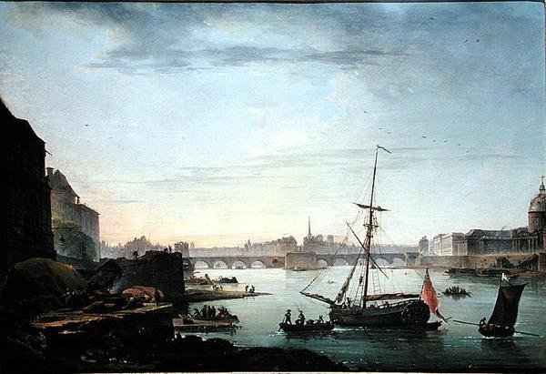 Pohled na Pont Neuf, Paříž, efekt rána (olej na plátně) (viz 155782 pro pár) od Jean Baptiste Genillion