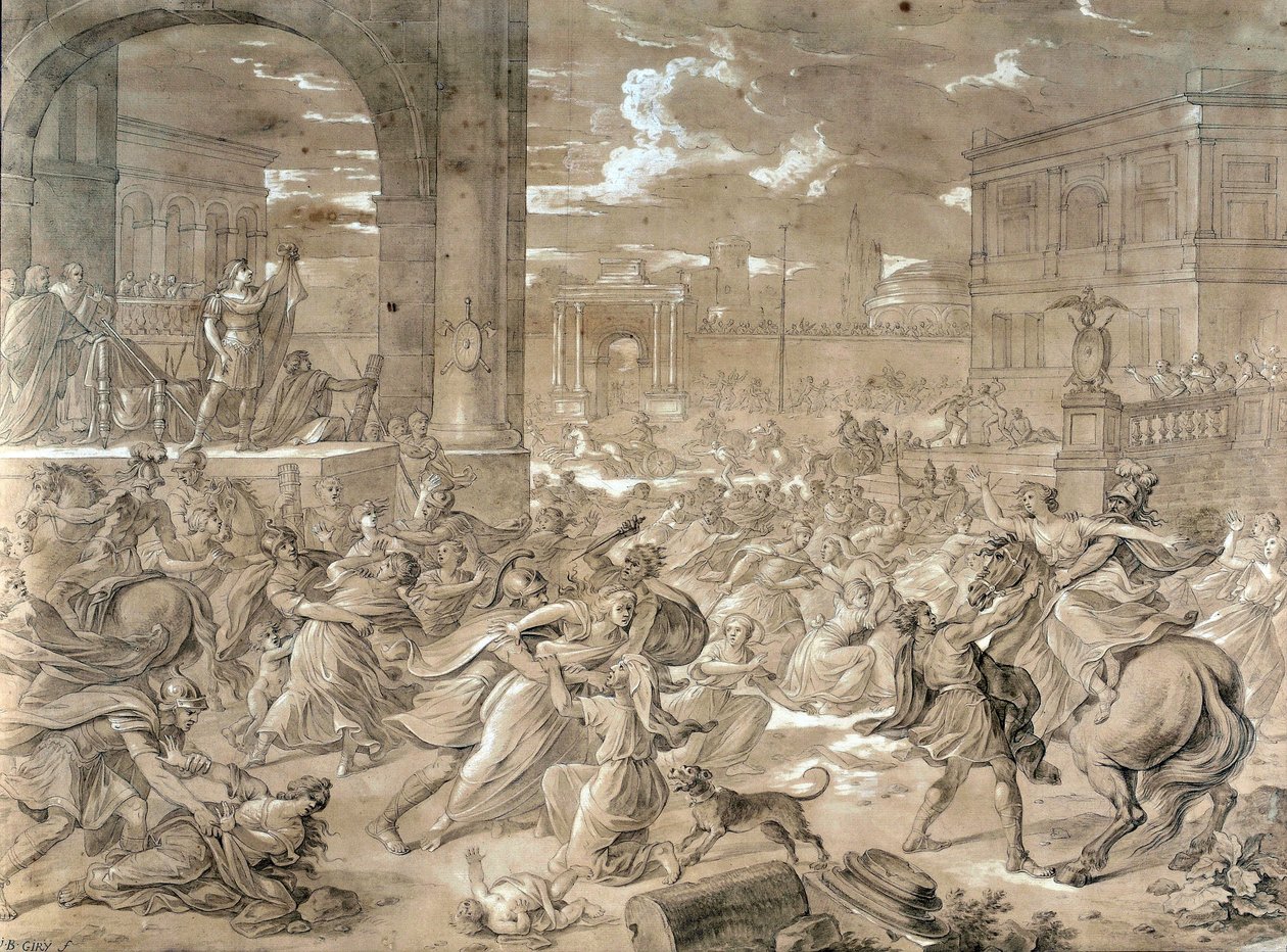 Únos Sabines (olej na plátně) od Jean Baptiste Giry