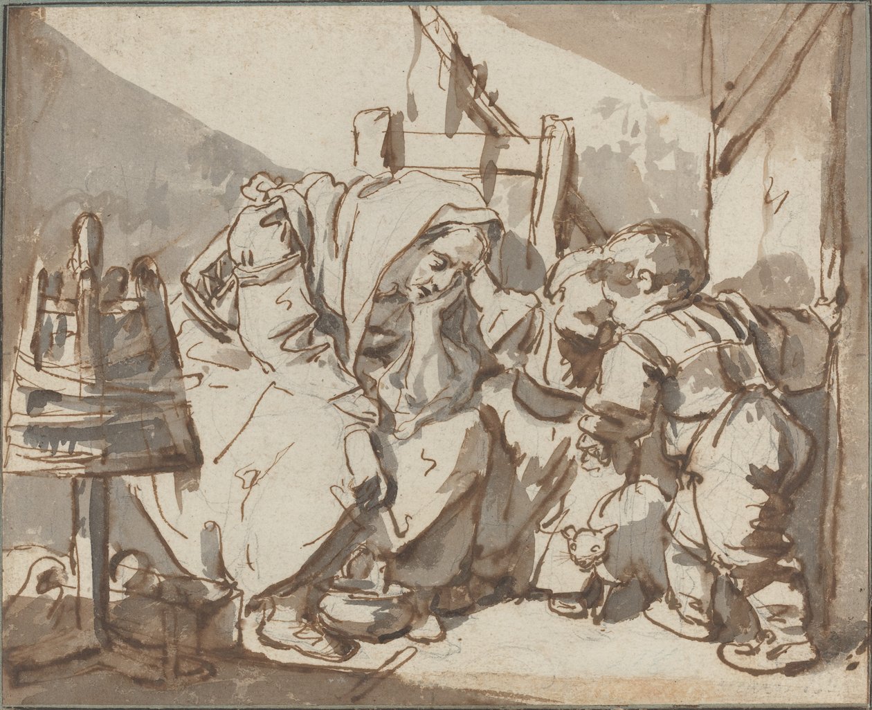 Unavená žena se dvěma dětmi od Jean Baptiste Greuze