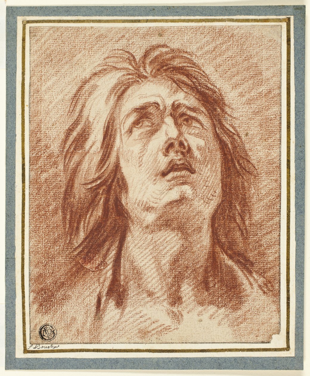 Tísňové volání: Hlava ženy hledící vzhůru od Jean Baptiste Greuze