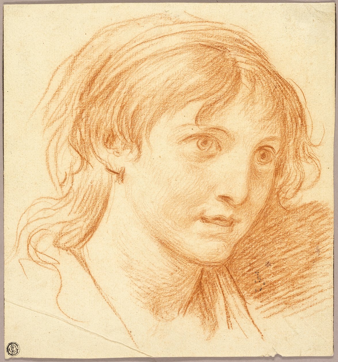 Hlava dívky s pevnýma očima od Jean Baptiste Greuze