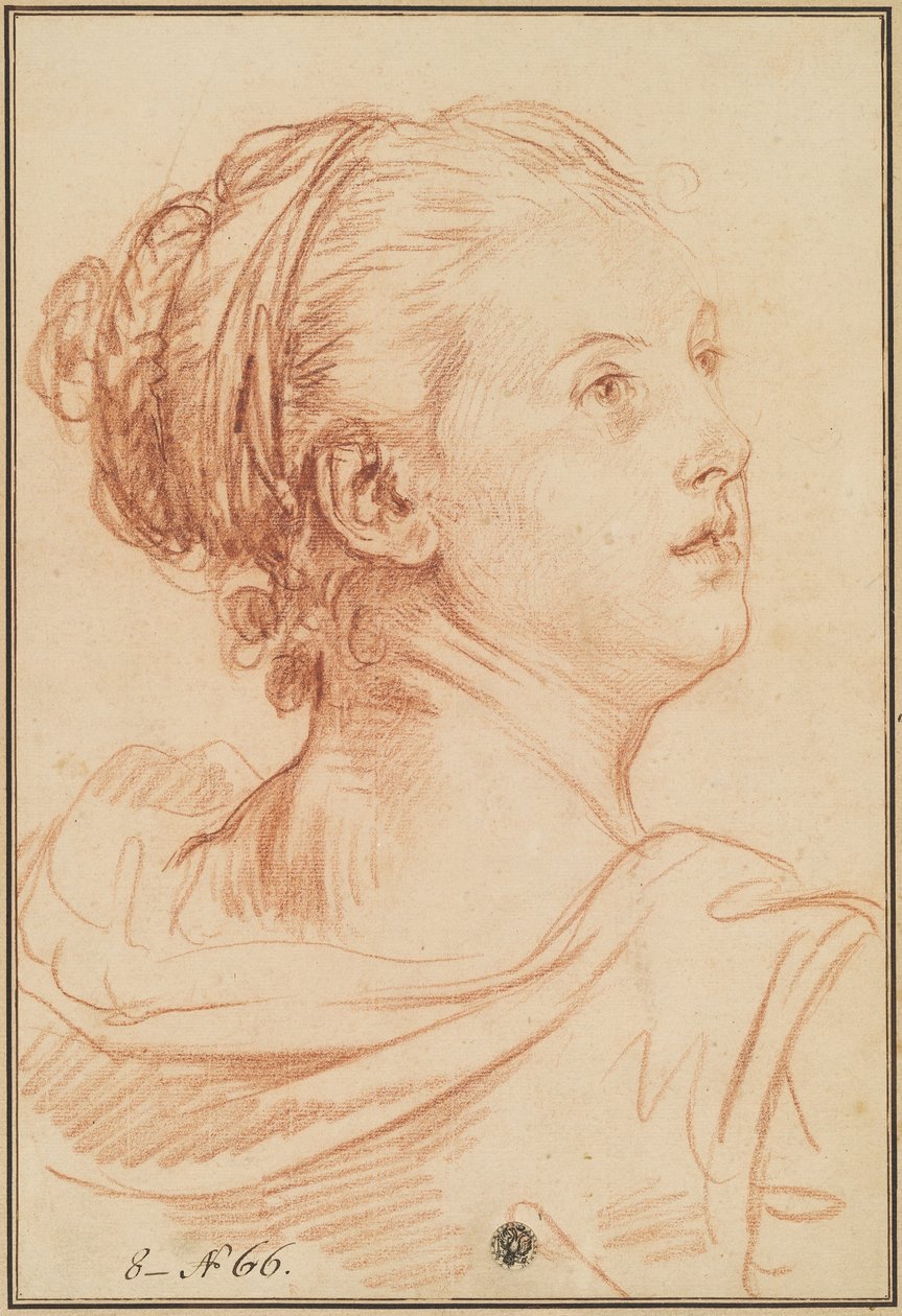 Hlava ženy při pohledu zpět přes rameno od Jean Baptiste Greuze