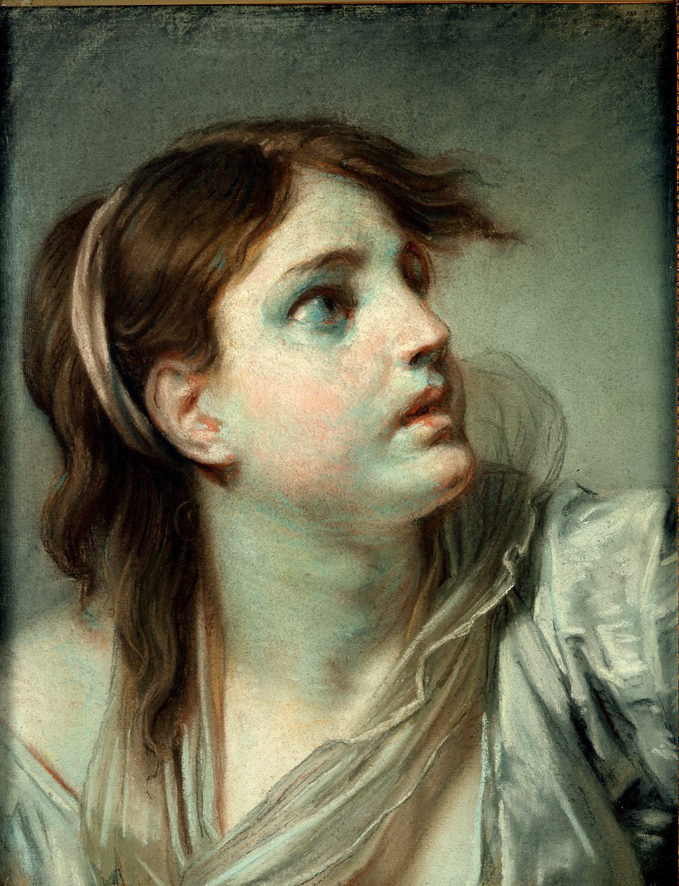 Hlava mladé dívky (pastel na papíře) od Jean Baptiste Greuze