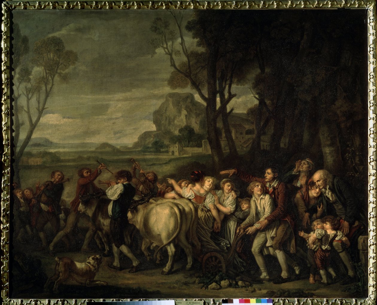 "Le premier sillon"" (První brázda) Selská slavnost pořádaná u příležitosti trasování první brázdy vykopané při začátku orby. Obraz Jean Baptiste Greuze (1725-1805) 1801 Puškinovo muzeum, Moskva od Jean Baptiste Greuze