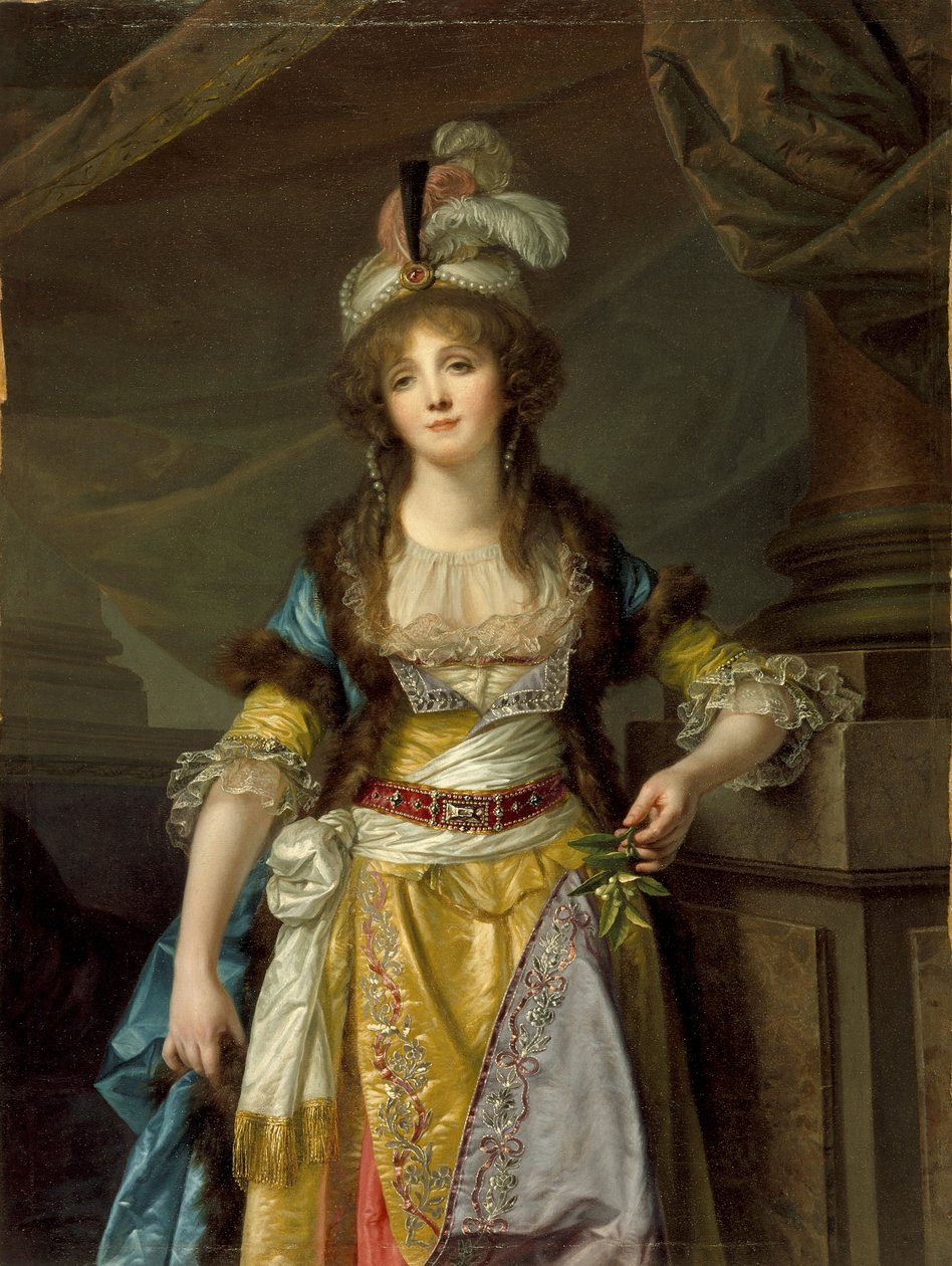 Portrét dámy v tureckých maškarních šatech, kolem roku 1790 od Jean Baptiste Greuze