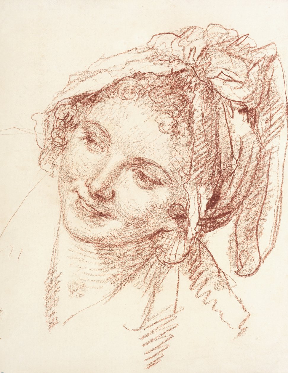 Hlava mladé dívky nakloněná doleva, od Jean Baptiste Greuze
