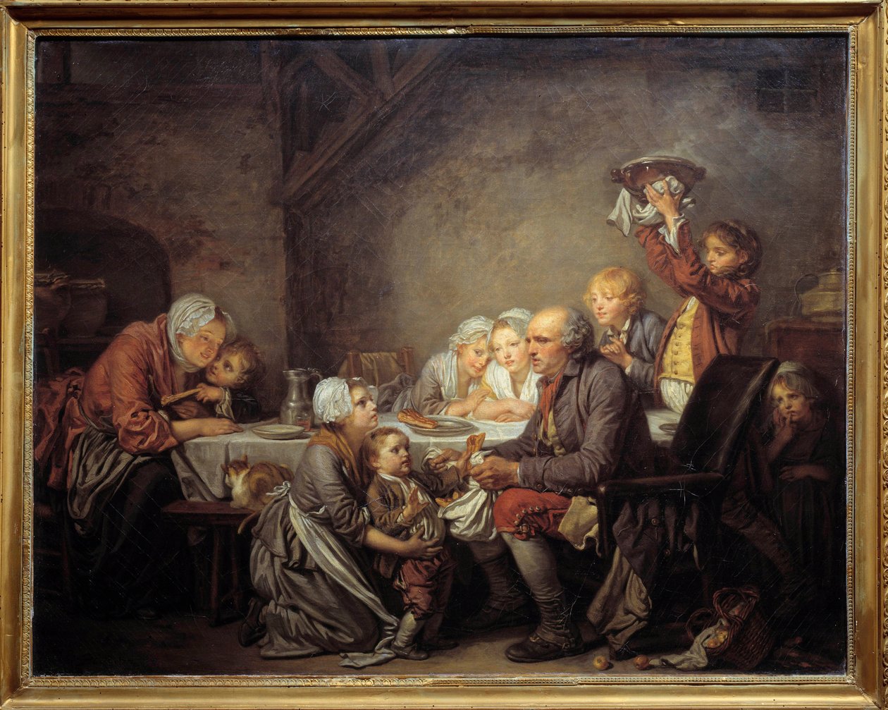 The Kings cake Rodina sdílející dort na slavnosti Epiphany. Obraz Jean Baptiste Greuze (1725-1805) 1774 Ne. 0,72x0,91 m Montpellier musee Fabre od Jean Baptiste Greuze