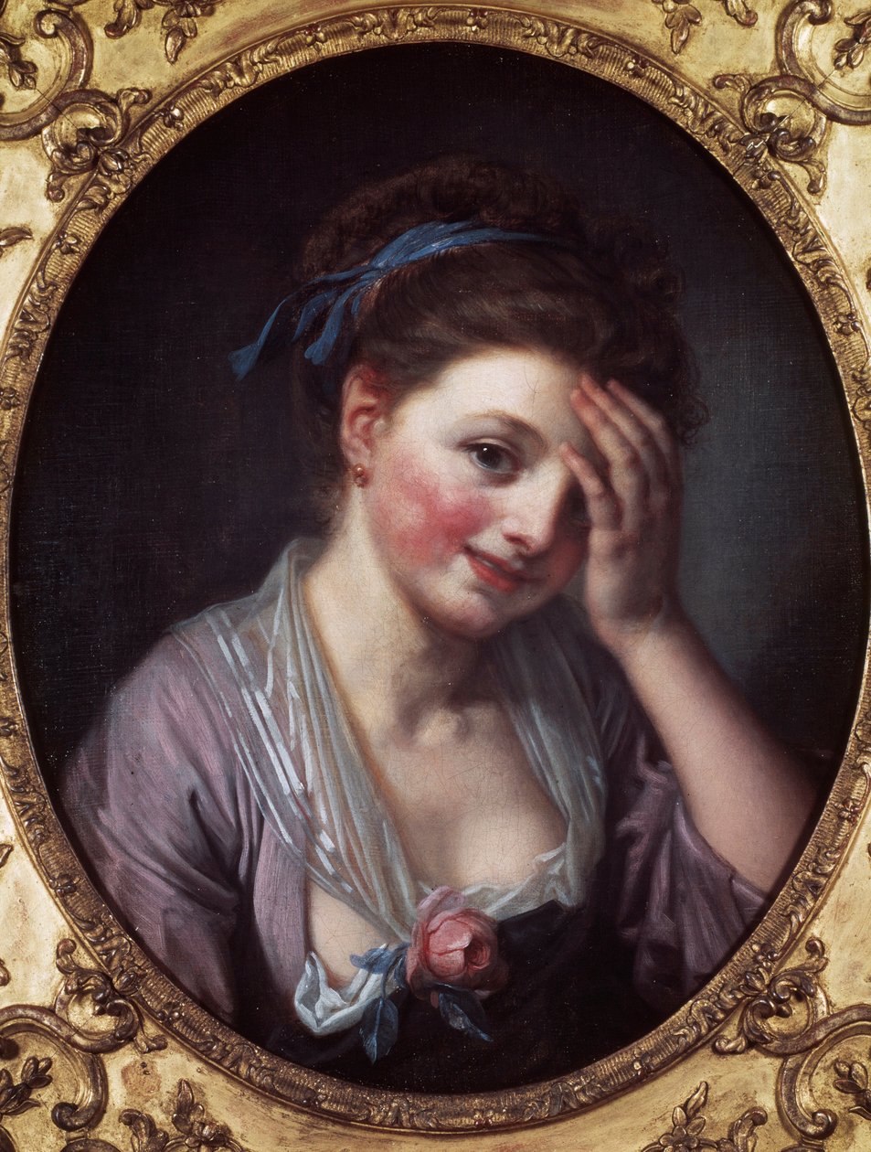 Dívka má růži Obraz Jean Baptiste Greuze (1725-1805) 18. století. Paříž, Musee Cognacq Jay. od Jean Baptiste Greuze