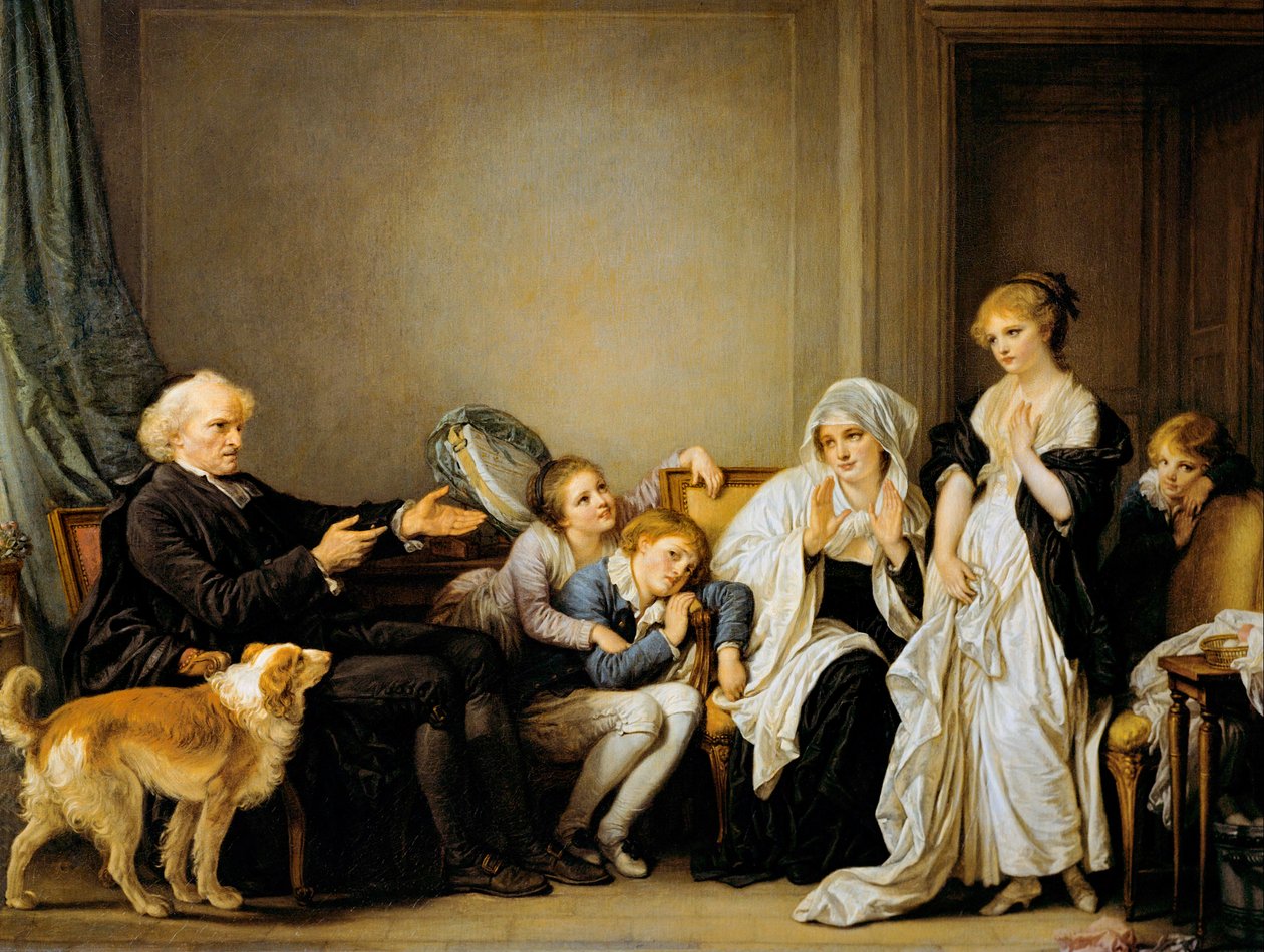 Vdova a její zpovědník (olejomalba) od Jean Baptiste Greuze