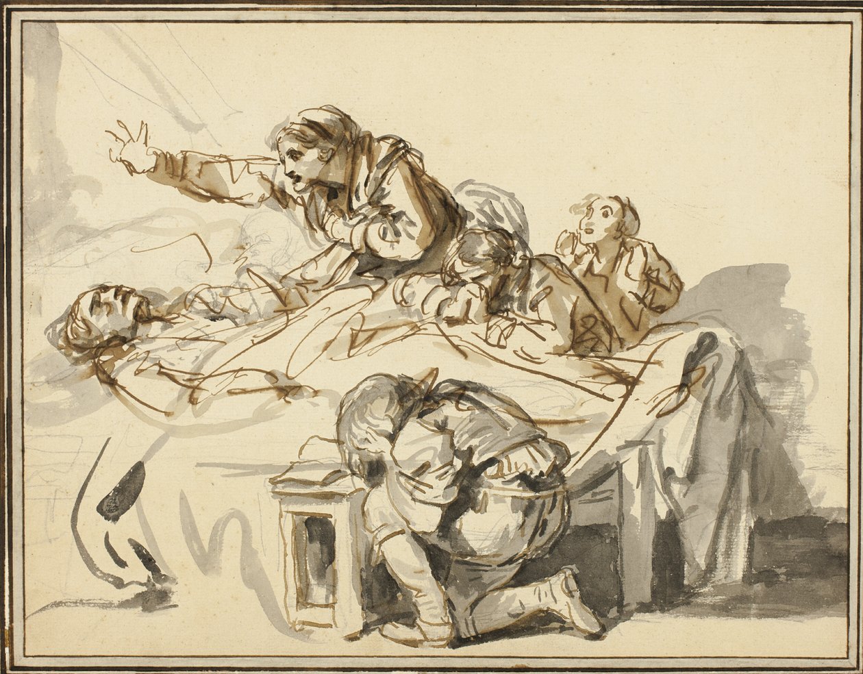 Ženy a děti oplakávají mrtvého muže od Jean Baptiste Greuze