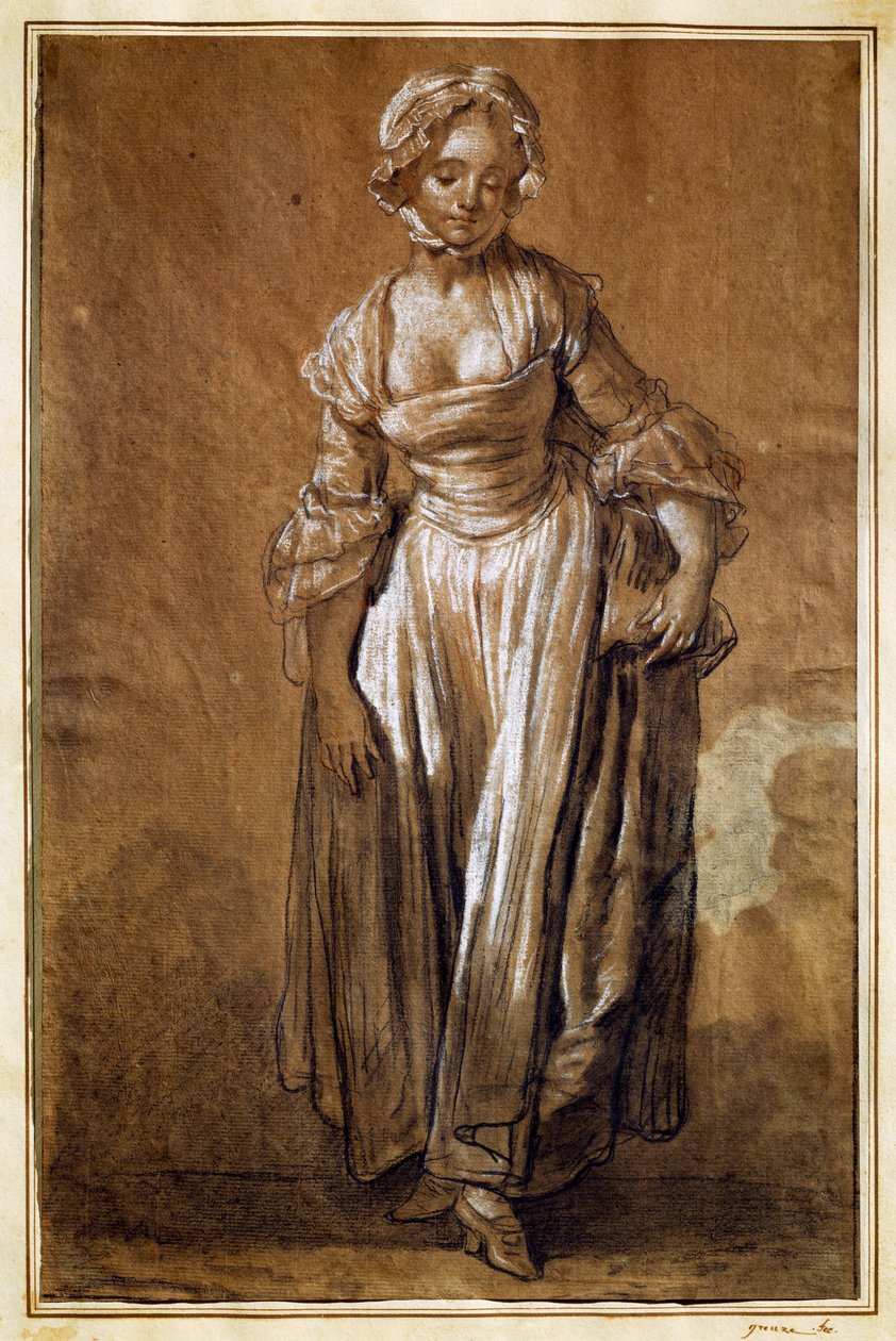 Mladá dívka stojící, kresba Jean-Baptiste Greuze (1725-1805) od Jean Baptiste Greuze