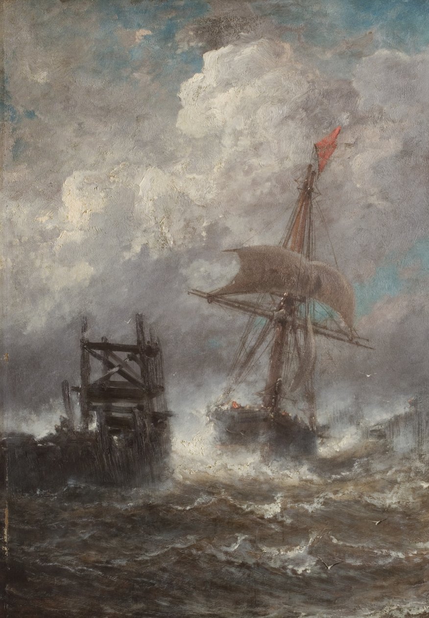 Přímořská krajina s lodí, 1870 od Jean Baptiste Henri Durand Brager