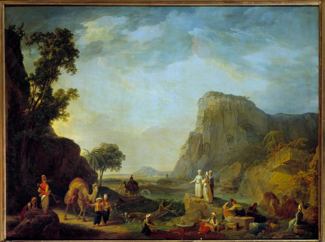 Orientální krajinomalba Jean Baptiste Hilaire (cca 1753-1822) 19. století Sun. 0,65x0,85m od Jean Baptiste Hilaire