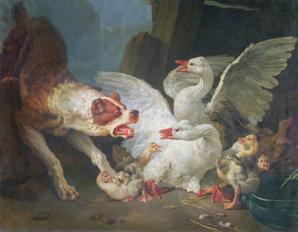 Pes útočící na husy, 1769 od Jean Baptiste Huet