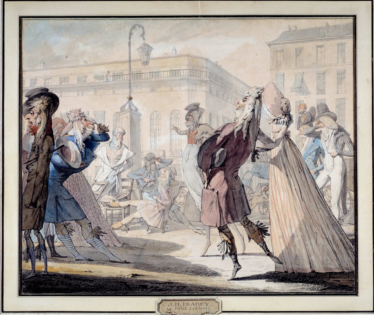 Móda za francouzské revoluce: „Malý Coblentz“ Byl to velmi uznávaný salon pod vedením výkonné rady. Satirická litografie Jean Baptiste Isabey (1767-1855) 1789. Musee Carnavalet, Paříž od Jean Baptiste Isabey