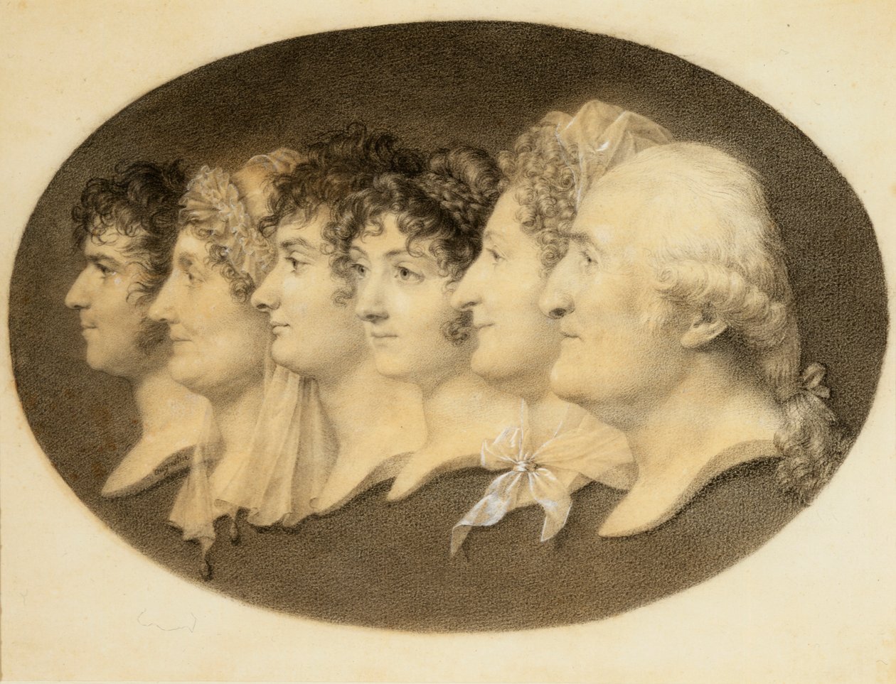 Profilový portrét Augustina a jeho rodiny od Jean Baptiste Jacques Augustin