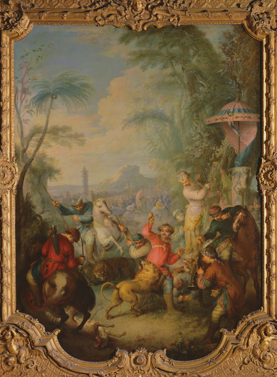 Lov lvů a tygrů v Číně od Jean Baptiste Joseph Pater