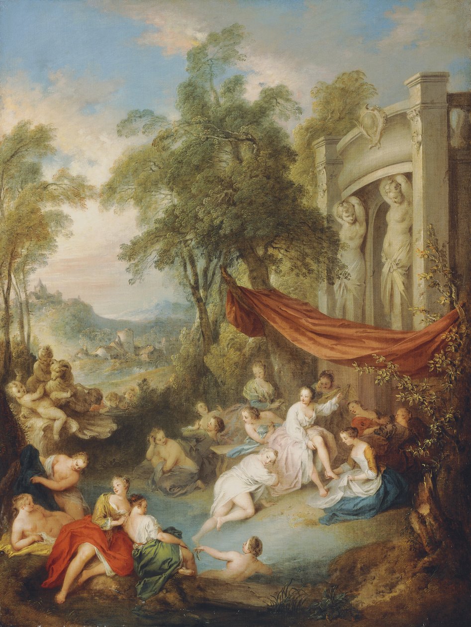 Koupání nymf v bazénu u lodžie, od Jean Baptiste Joseph Pater