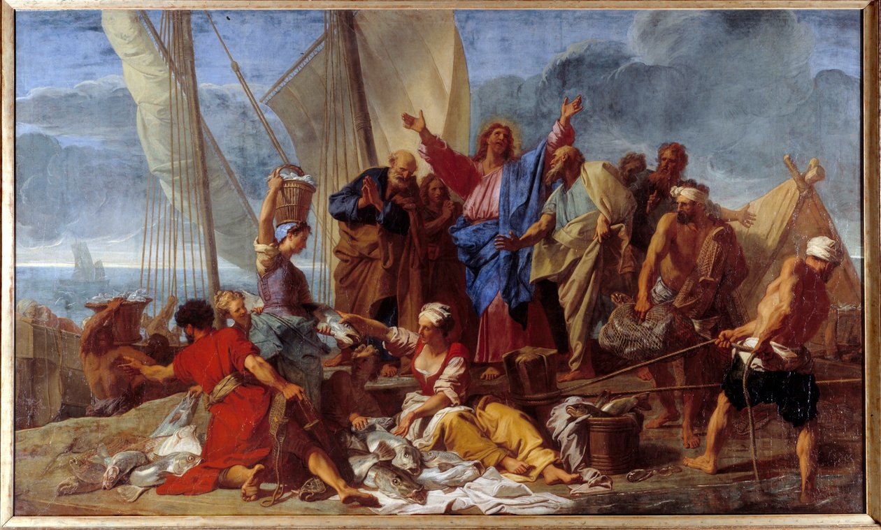 Zázračný hřích, který Ježíš vzkřísil, říká apoštolovi nejlepší místo pro hřích. Obraz Jeana Jouveneta (1644-1717) 1706 ne. 3,92 x 6,64 m od Jean Baptiste Jouvenet