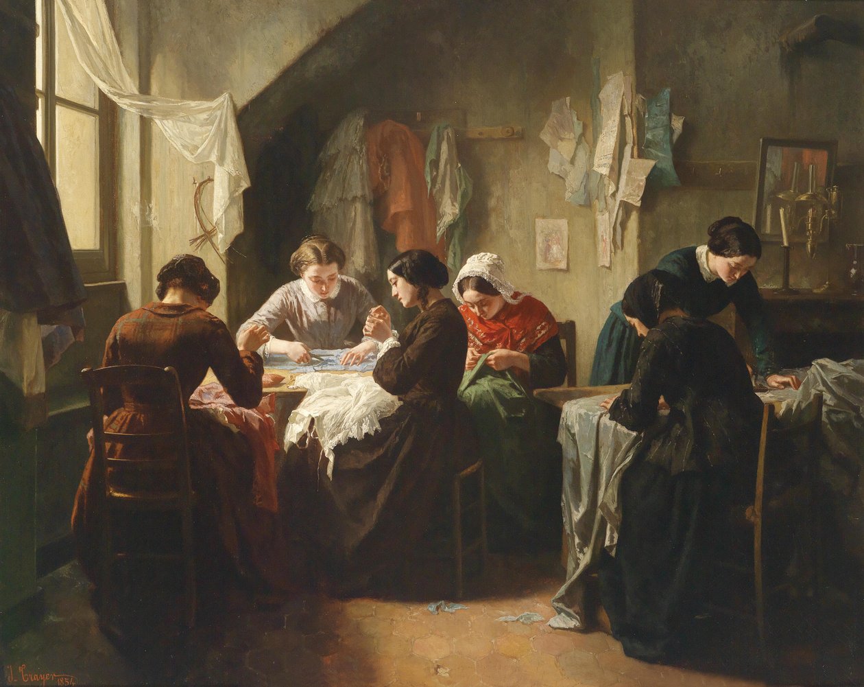 Bretonské švadleny od Jean Baptiste Jules Trayer