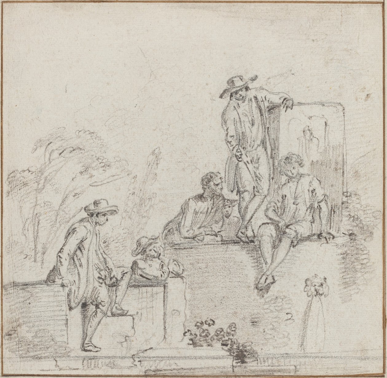 Postavy sedící kolem fontány od Jean Baptiste Lallemand
