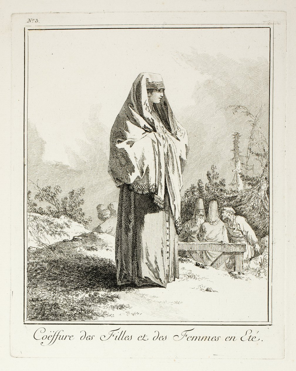 Pokrývka hlavy pro dívky a ženy v létě, deska tři od Divers Haillements des Peuples du Nord od Jean Baptiste Le Prince