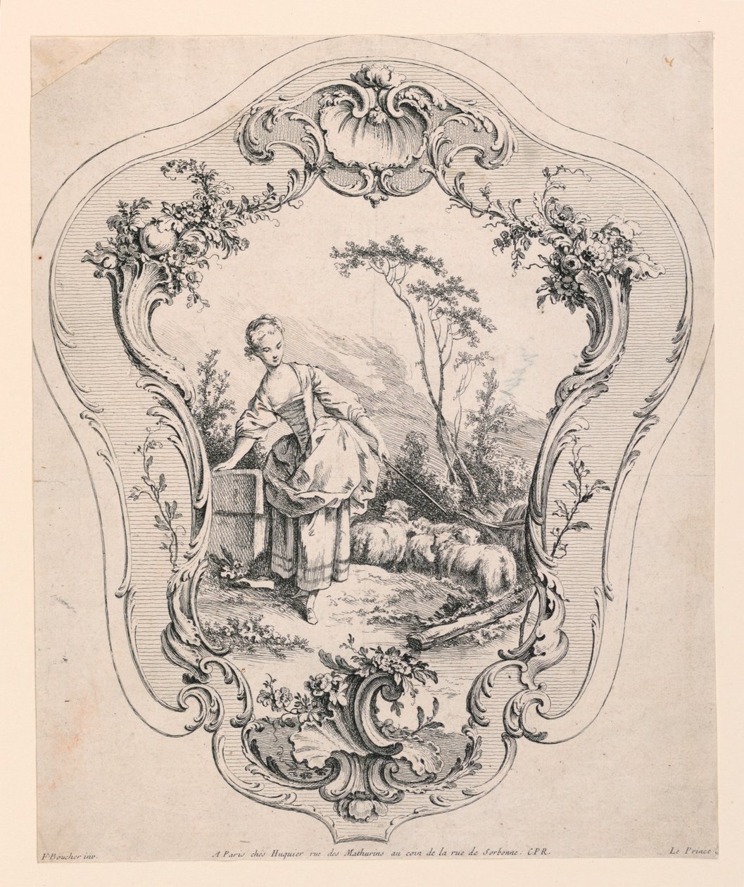 Rocaillový panel se scénou pastýřky od Jean Baptiste Le Prince