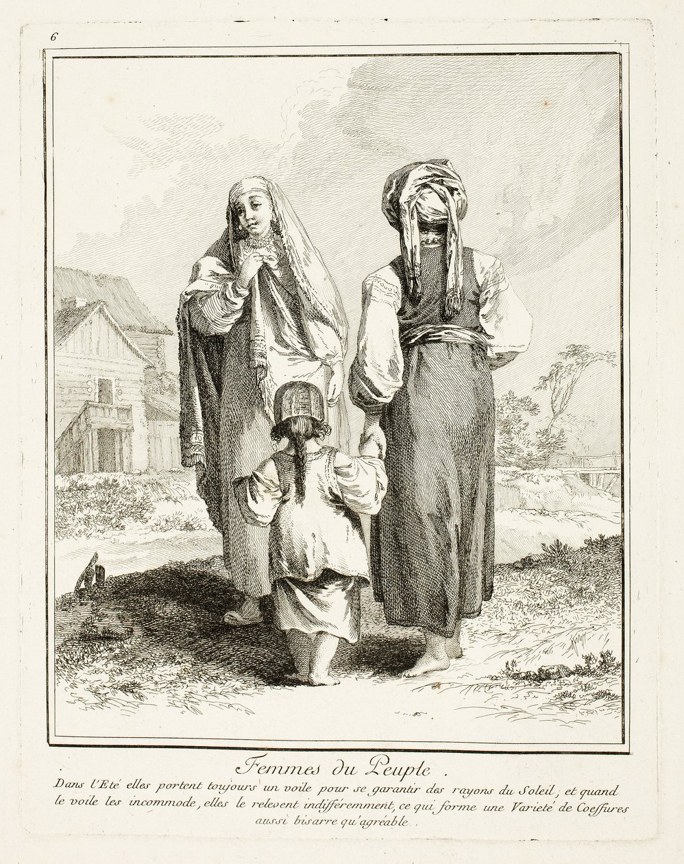 Ženy lidu, deska šest z Miscellaneous Clothing of the Northern Peoples od Jean Baptiste Le Prince