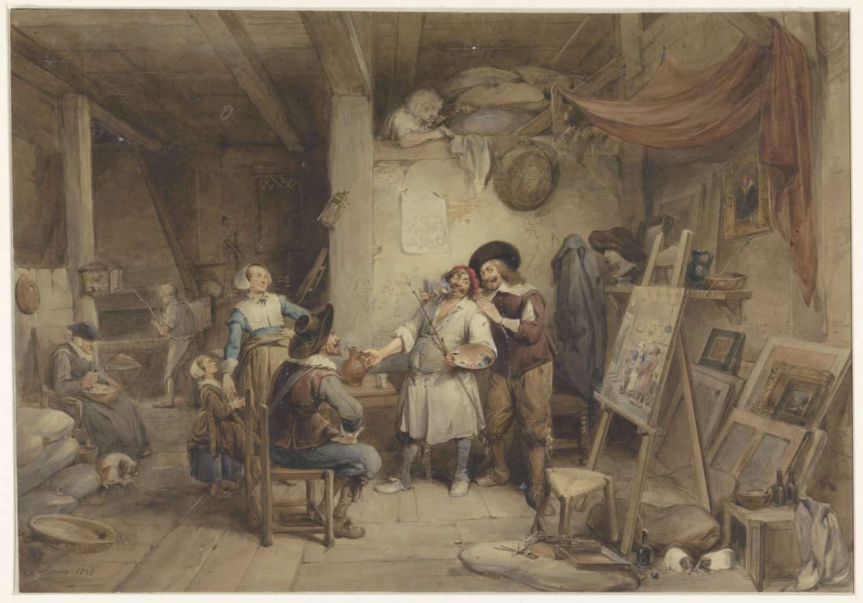 Adriaen Brouwer se svým studentem J. van Craesbeekem od Jean Baptiste Madou