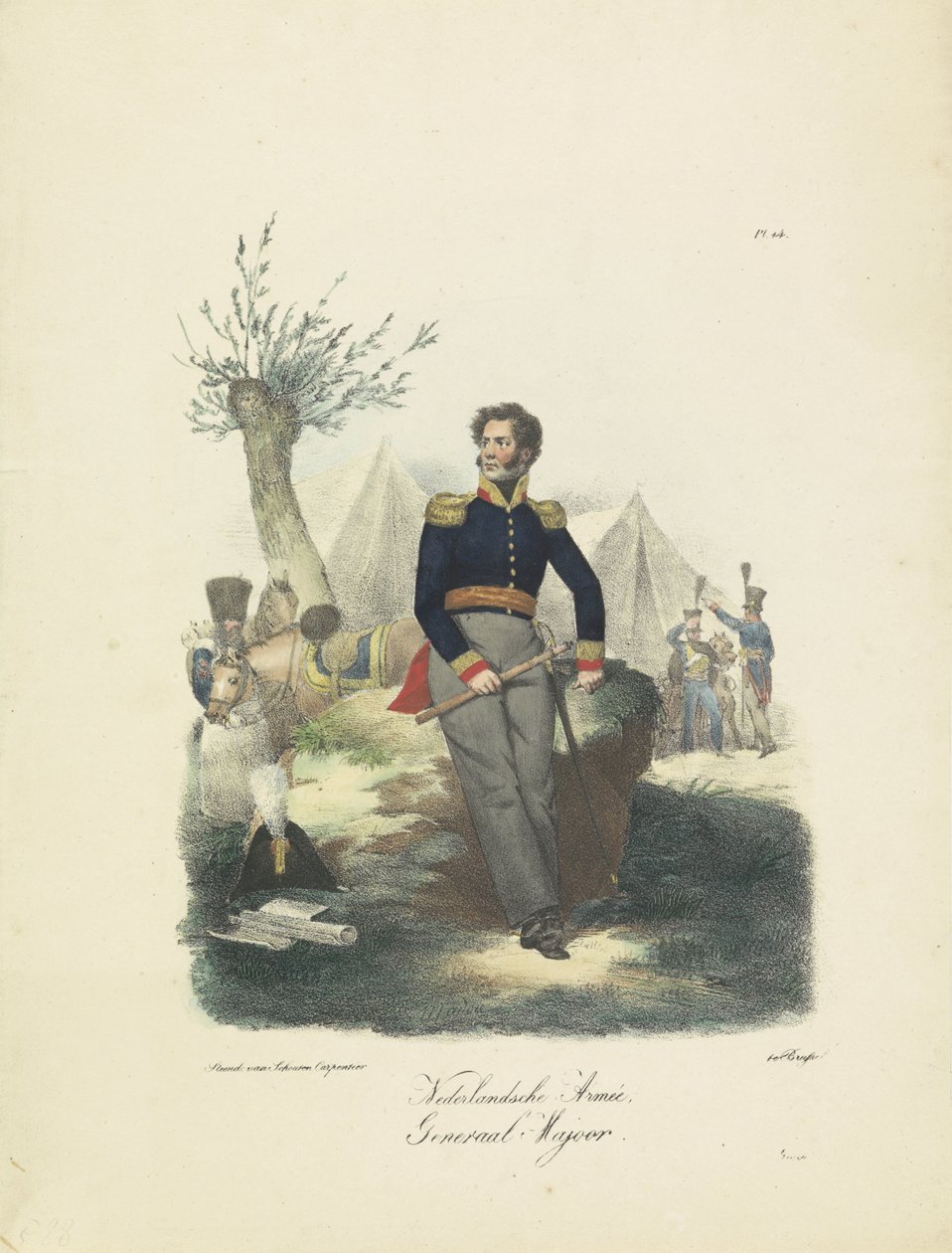 Generálmajor, 1820-1825 Nizozemská armáda, generálmajor (titul na předmětu) Vojenské kostýmy Nizozemského království. Věnováno Jeho Excelenci Willemu van Bylandtovi (název série na objektu) od Jean Baptiste Madou