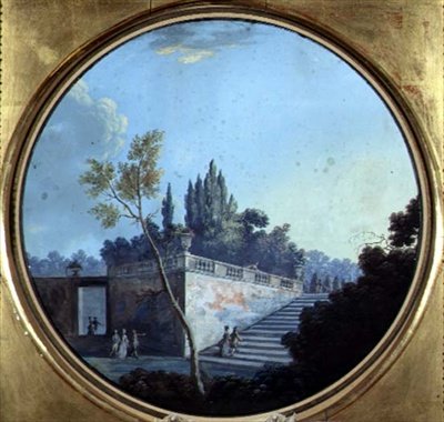 Klasická zahrada, možná ve Versailles (akvarel a kvaš na papíře) od Jean Baptiste Marechal