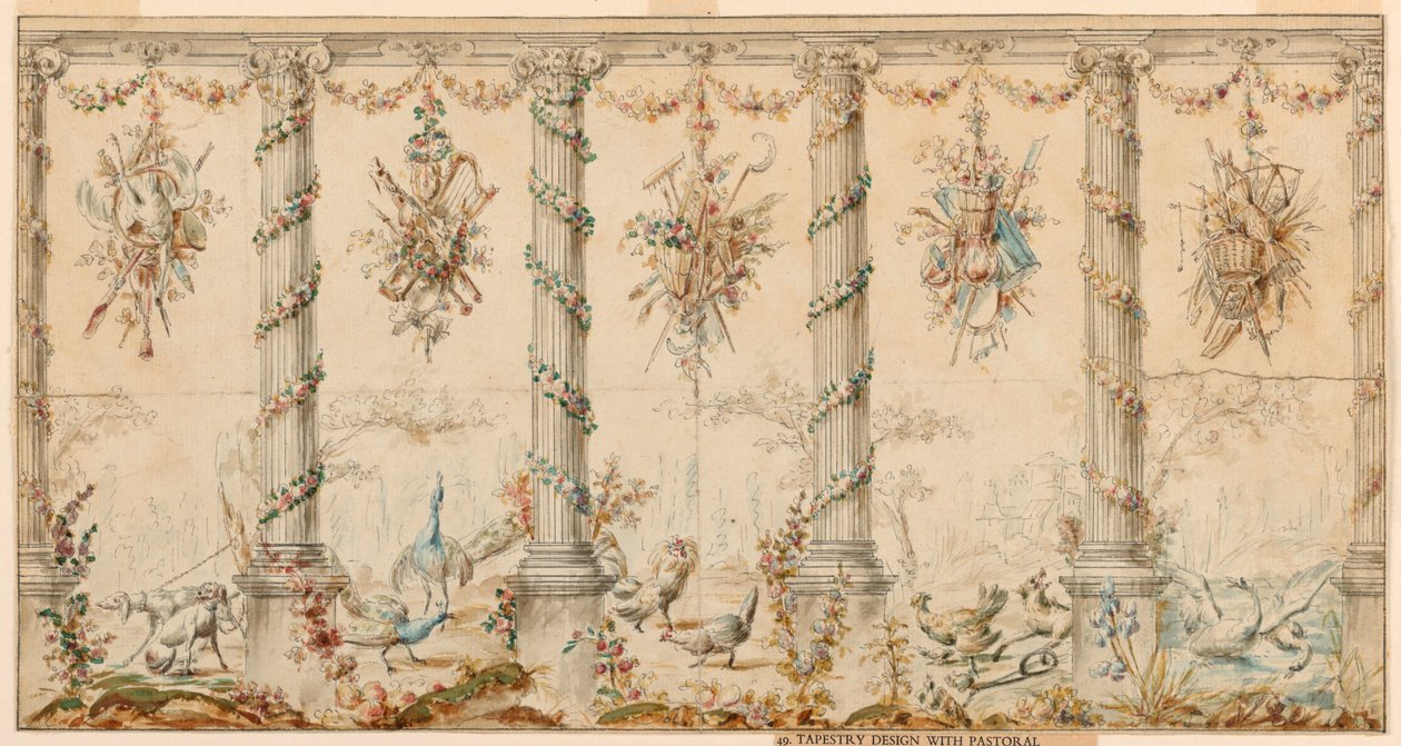 Kresba, projekt tapiserie věnované zemědělskému životu, 1780-95 od Jean Baptiste Marie Huet