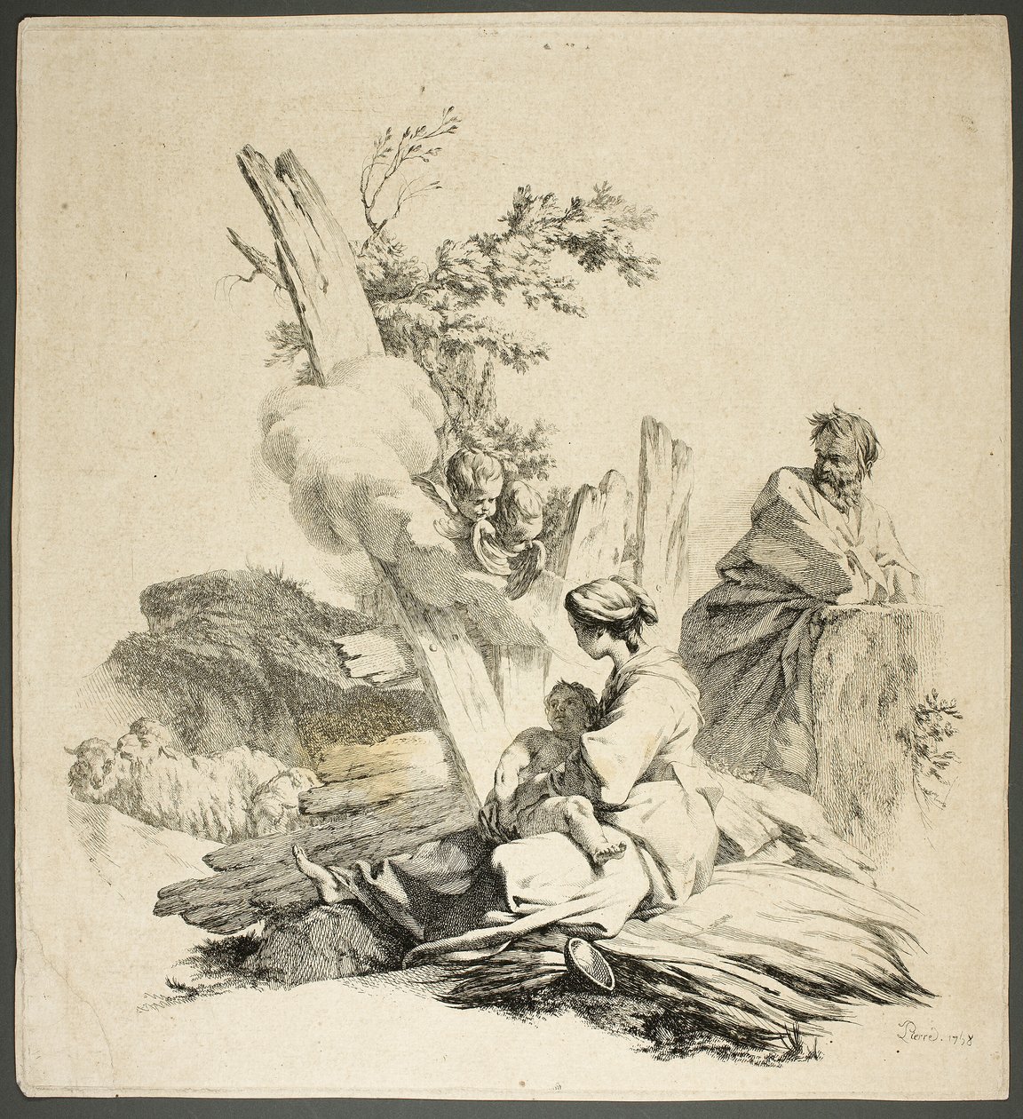 Svatá rodina s anděly od Jean Baptiste Marie Pierre