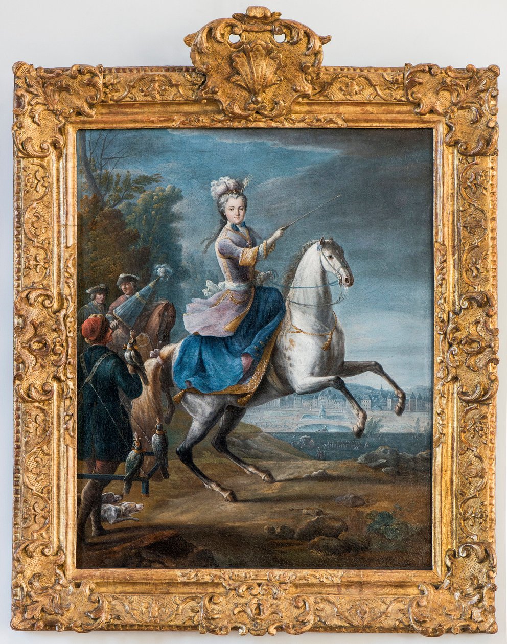 Jezdecký portrét Marie Leszczynské, manželky Ludvíka XV. od Martina Jeana Baptisty (Martin Des Battailles) (1659 - 1735). (Foucon loví první z hradu Fontainebleau) - Musee de Sceaux. (leczinska, Leczynska, Lesczinska, Lesczynska, Leszczinska, L od Jean Baptiste Martin