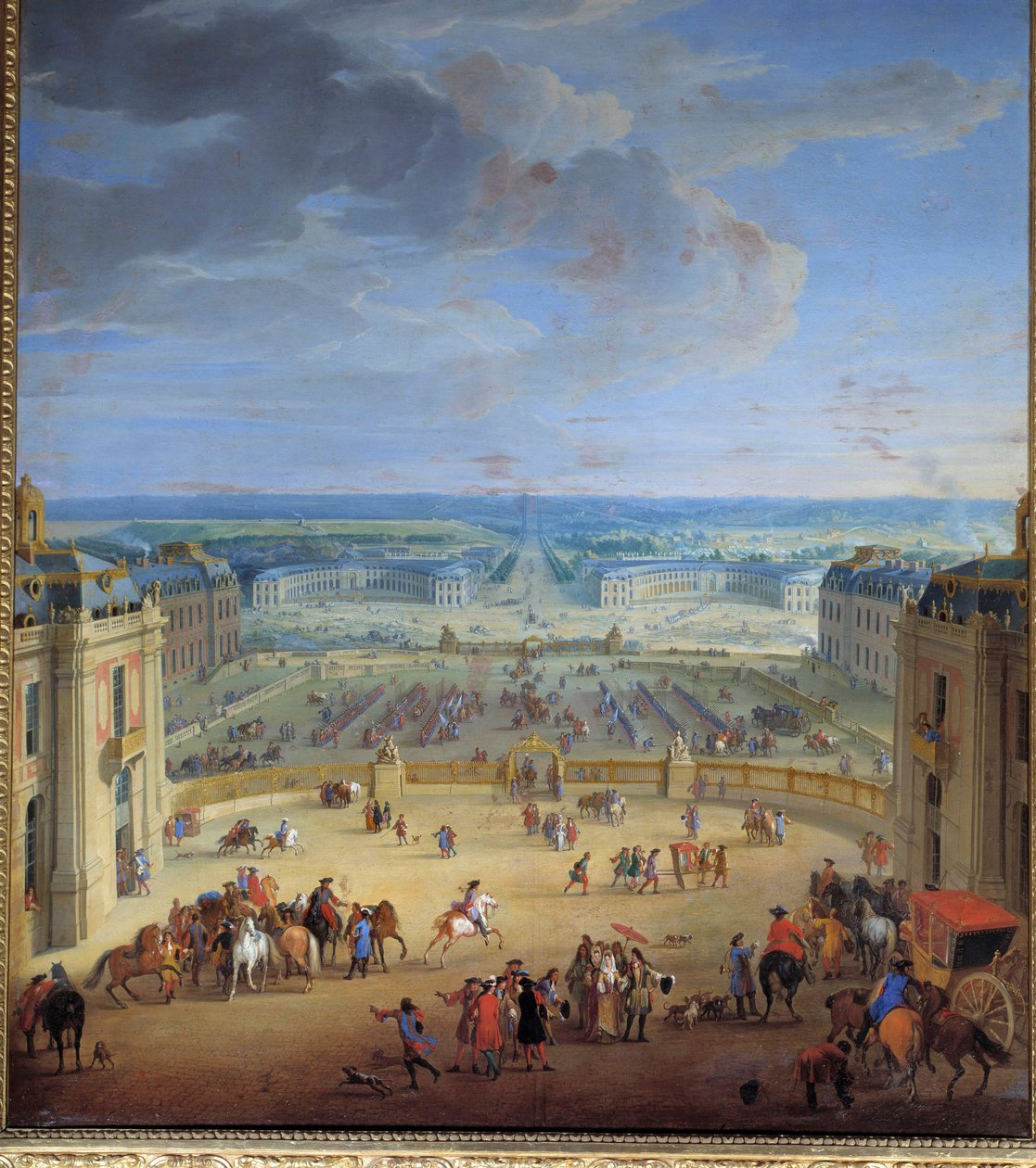 Les Ecuries při pohledu ze zámku ve Versailles, zachycený z mramorového nádvoří, Francoise d